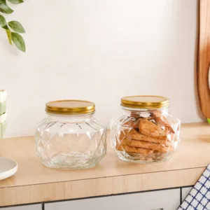 Diamond Airtight Glass Kitchen Jar Set Of 2